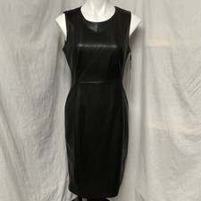 Calvin Klein Women’s Faux Leather Date Night Sheath Dress CD0U1A00 Black Size 10
