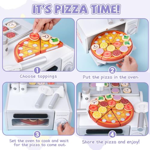 Wooden Pizza Toy for Kids, Toddlers Pizza Counter Playset, Pretend Play Food ... - Picture 2 of 7