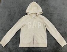 GAP Kids Girls Size XXL 14-16 Zip Hoodie Creme with Creme Sparkle Logo