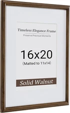 16X20 Picture Frame,16 X 20 Natural Solid Walnut Wood Frame Matted to 11X14 with