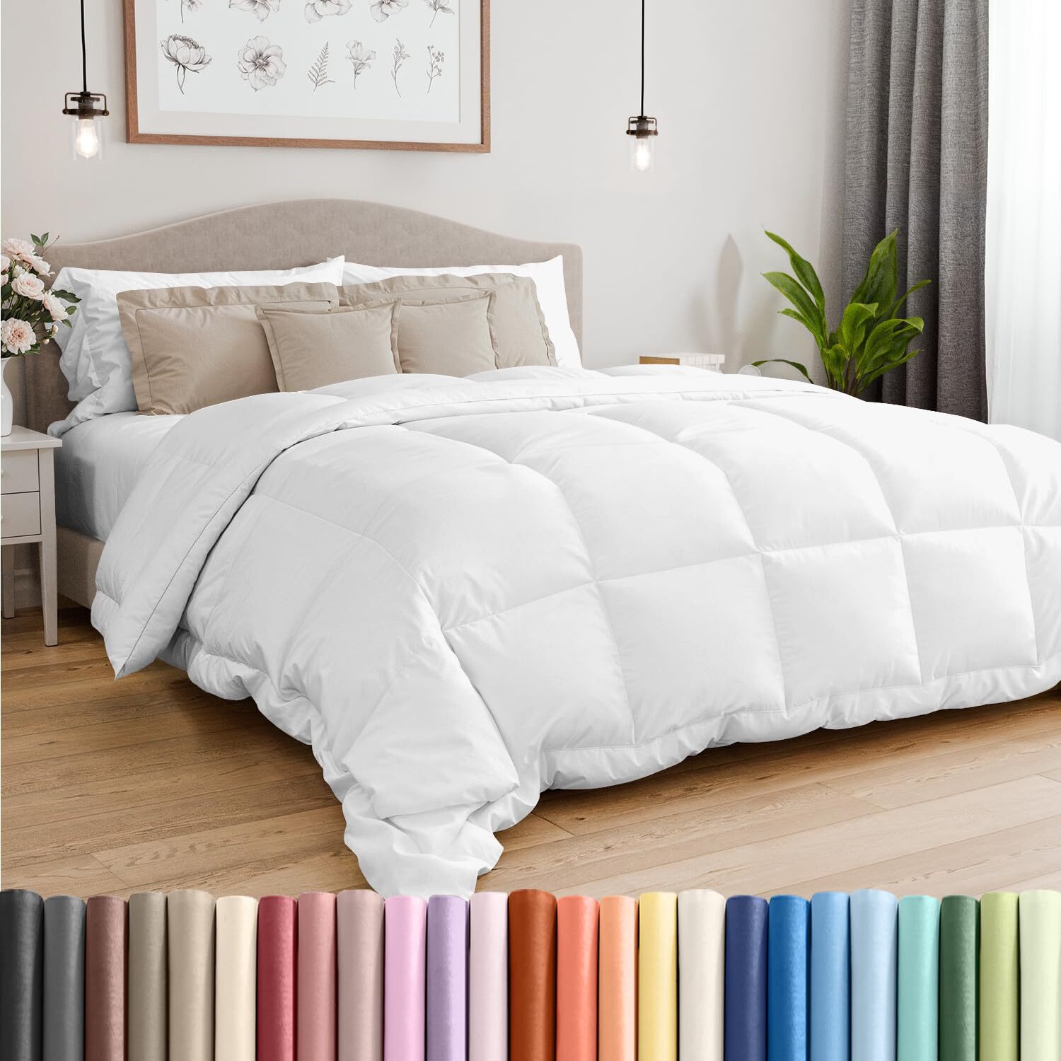 Queen White Alternative Down Comforter - Warm Lightweight Luxury Bedding