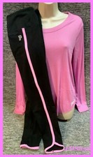 Victoria's Secret Pink Ribbed Tee Shirt  Leggings Set Beach Orchid Black L NIP