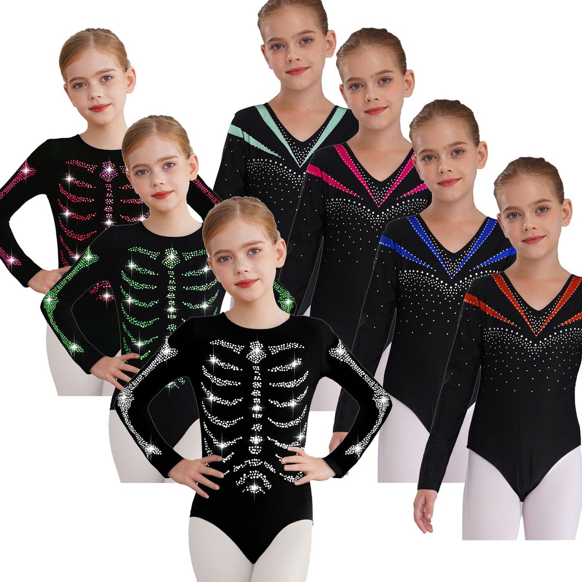 US Unisex Kids Boys Girls Skeleton One Piece Long Sleeve Jumpsuit