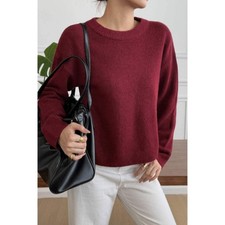 Solid Round Neck Long Sleeve Drop Shoulder Sweater