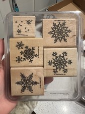 Stampin' Up Lot Of 5 Snowflakes Medium Wood Mounted rubber Stamp