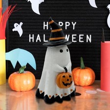 Halloween Evil Statue Holding Pumpkin Spooky Sculpture Gift with Witch Hat for