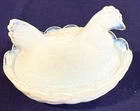 Vintage Westmoreland Opalescent Milk Glass Mini Hen on Nest 2x2.3 Some Red Comb