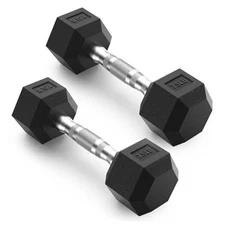  HEX Dumbbell Set 2.5-125lb, Rubber Encased Home Gym 7.5 lb, Pair Chrome Handle