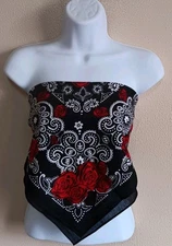 Rockabilly Rose Black Bandana Head Hair Band Wrap Scarf Punk Handkerchief Biker