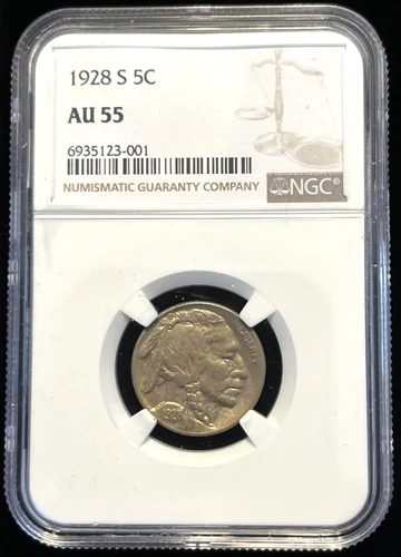 Scarce 1928 S Indian Head Buffalo Nickel 5C Certified NGC AU55 Lots of Luster !!