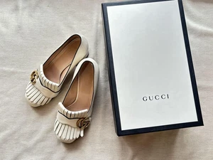 Escarpins à talons mocassins GUCCI 35,5 blancs bout rond talon bloc avec carte boutique authentique