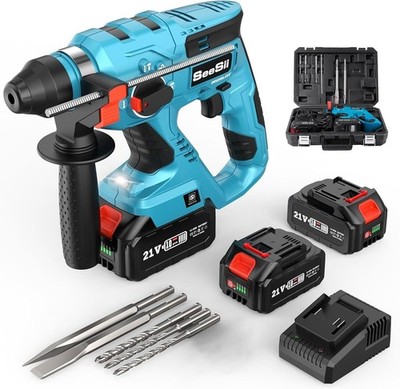 4-in-1 Cordless Hammer Drill Set: 2 x 4.0Ah Batteries, 2.1J Breaking Power