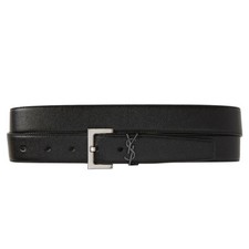 Saint Laurent Cassandre Grained Leathe Belt Square Buckle Black Men Size 105/42