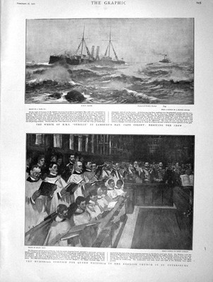 Original Old Antique Print 1901 Ship Wreck Sybille Lambert'S Bay Queen Victoria
