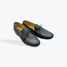 Mocasines Johnston & Murphy de piel de ciervo de avestruz negros italianos hechos a mano 10 M