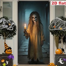 Ghost Doll Halloween Door Banner Haunted Candle Horror Backdrop Front Decor