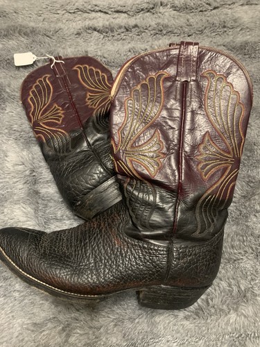 10.5 Unbranded Bull Shoulder Black Maroon Leather Vintage Classic Western Cowboy - Image 1