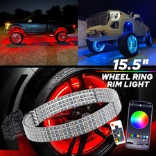 15.5" RGB & Chasing Flow Double Row LED Wheel Ring Rim Lights For Truck Car set