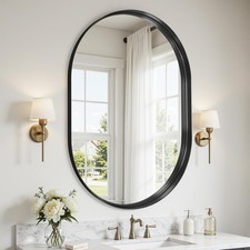 Oval Bathroom Mirror, 24x36 Inch Black Oval Wall Mirror with Metal Deep Frame...