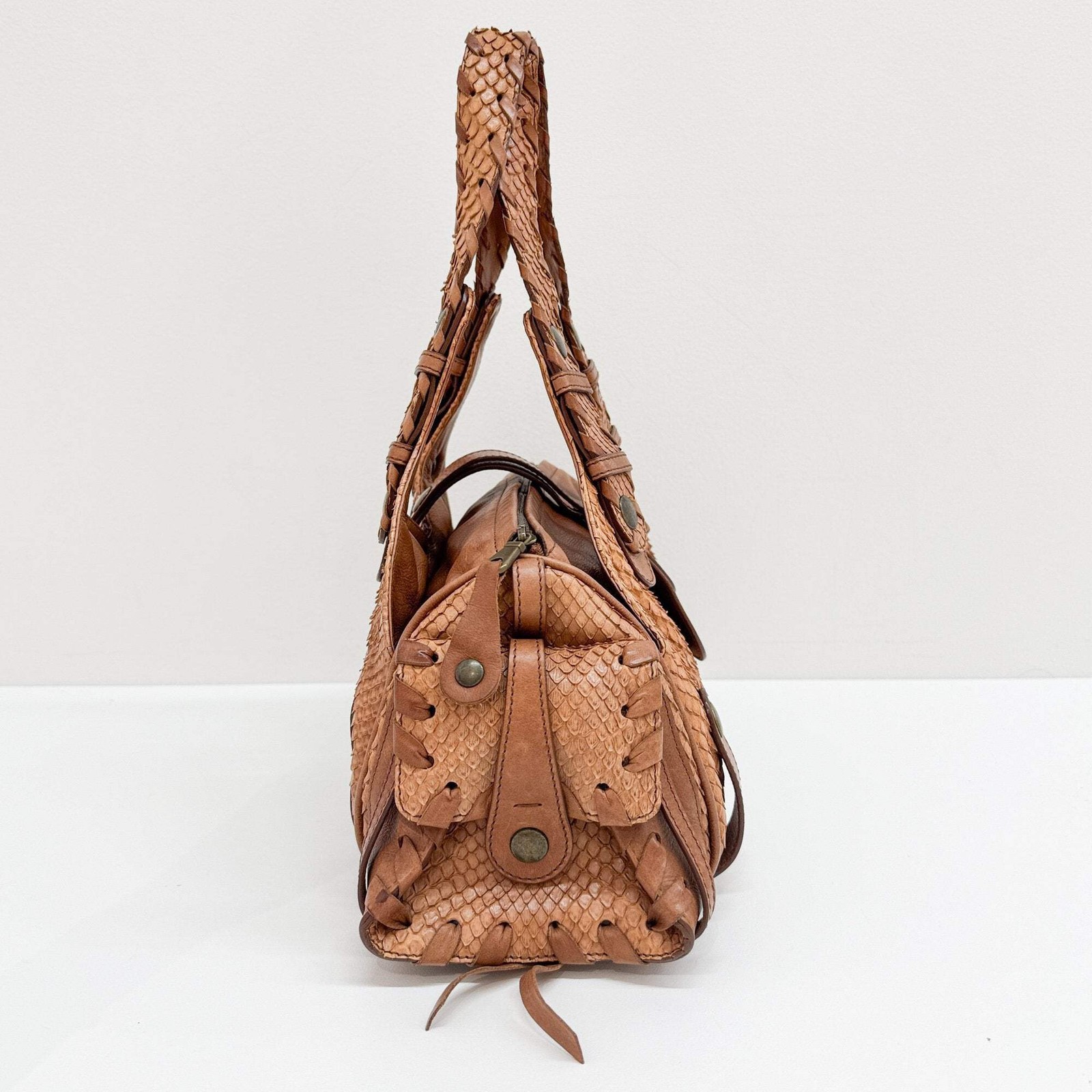 CHLOÉ Silverado Brown Python Embossed Leather Sho… - image 4