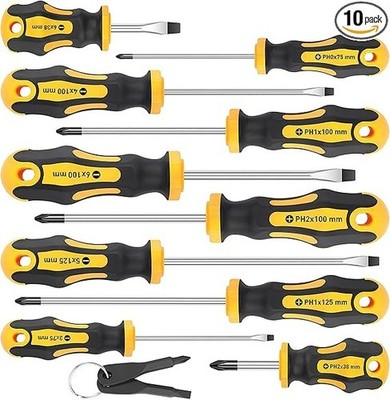 ''Amartisan 10-Piece Magnetic Screwdrivers Set, 5 Phillips and 5 Slotted  Yellow