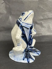 Vintage Dedham Potting Shed Pottery Classic Blue and White Mr. Frog Figurine
