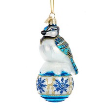 Noble Gems  Glass Bird Ornament with Blue Snowflake Ball