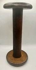 Vintage Wooden Industrial Textile Bobbin Spindle Spool Metal Band 9” X 4”