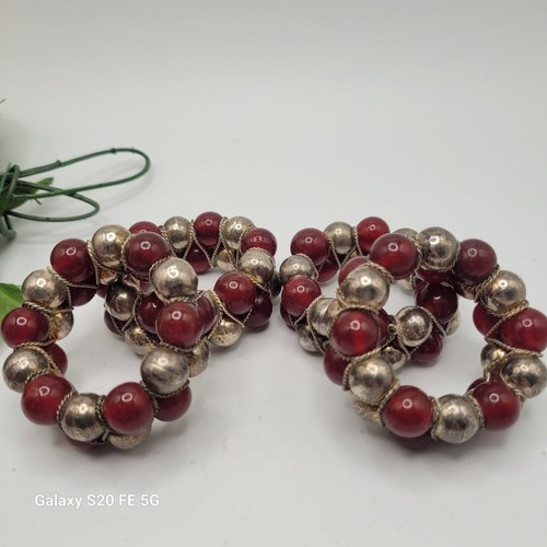 RED Glass and Metal Beaded Napkin Rings Set of 4 - Picture 2 of 12