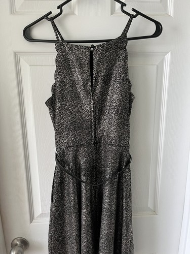 Vintage 90er Y2K Damen Kleid Gr. S Neckholder Party Cocktail Metallic Glitzer Gürtel - Bild 4 von 7