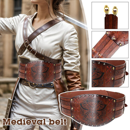 Mittelalterlicher breiter Taillengürtel Ritter Gürtel Kostüm Cosplay Bund PU Leder - Bild 6 von 10