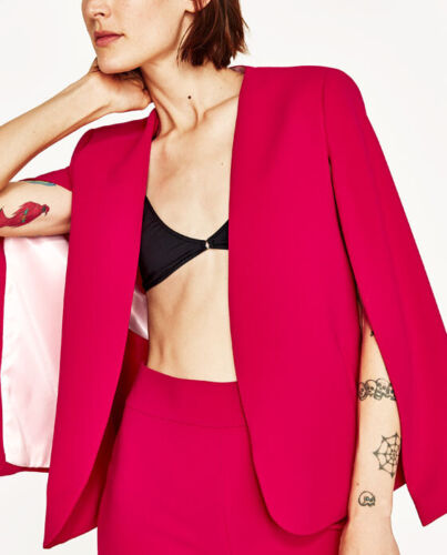 A152 ZARA FUCHSIA CAPE PINK KIMONO BLAZER JACKET COAT WITH SLITS - XS