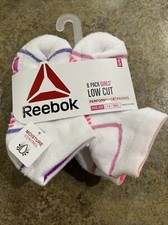 Reebok Girls Youth 6-Pk Low Cut Socks Sz S 4-8 White Multi 6 Pairs