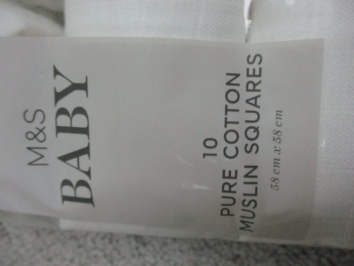 M S Baby Muslin Cloth 58x58cm 22.8in White 6x Squares Mark Spencer London UK