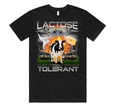 Lactose Tolerant T-shirt Top Funny Meme Milk Cheese Diet Gym