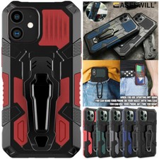 For iPhone 16 15 14 Plus 13 12 Pro Max Belt Clip Holster Stand Armor Case Cover
