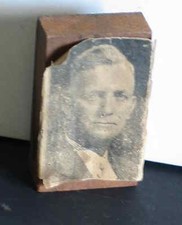 Printer's Block Metal Wood Adv Head Shot Stereotype Letterpress Slug FREE  SH