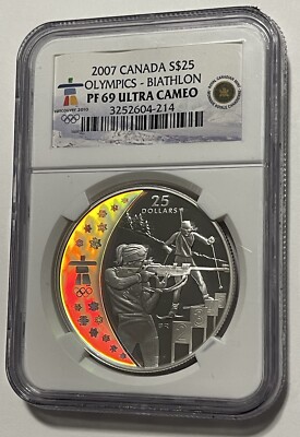 2007年 カナダ 銀貨 クリスタル スノーフレーク PF69 2007 Canada Olympics Biathlon Sterling Silver Coin Ultra Cameo PF