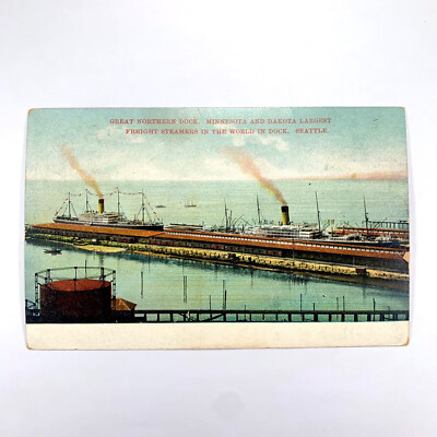 #ad Postcard Washington Seattle WA Great Northern Dock Steam Ship 1911 Posted $9.00