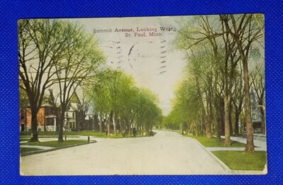 1912 Vintage Post Card: Summit Avenue, Looking West, St. Paul, Minn. MN