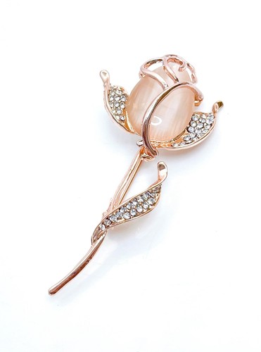 Pretty Single Opal Tulip Brooch | Cream Tulip with Crystals | Flower Jacket Pin