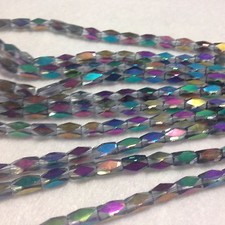 Light Blue AB, 8x4mm Faceted Harlequin Glass Beads, TWO 2 Strands