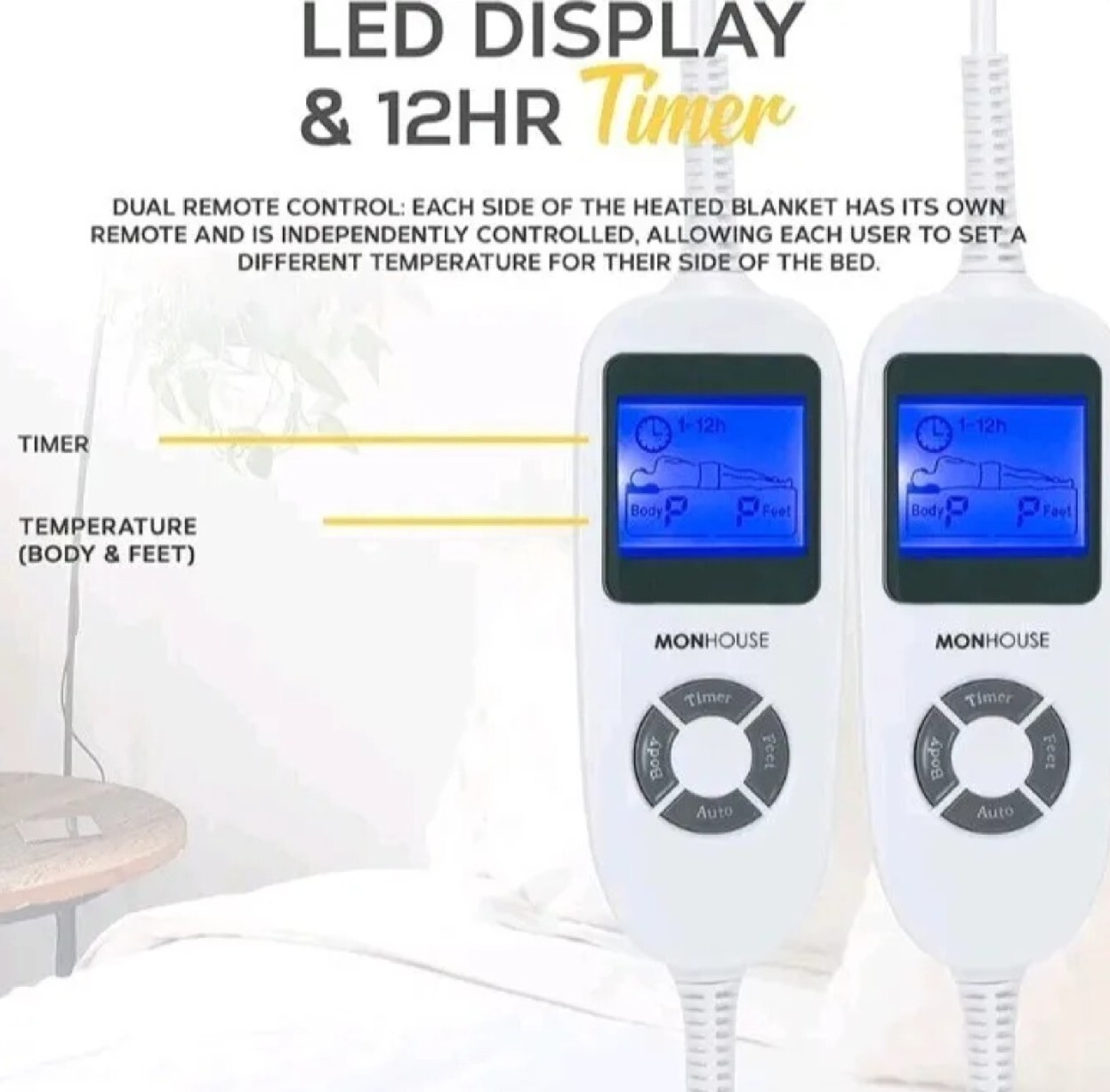 MONHOUSE Heated Throw Electric Blanket Digital Controller Timer up to 9h  double | eBay