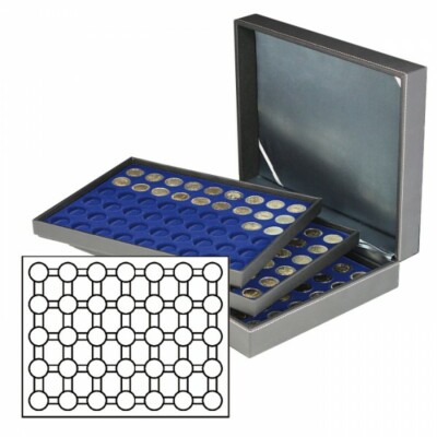 LINDNER 2365-2530ME Nera XL Coin Case Blue 3 Trays 105 Compartments 32 mm