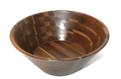 Vintage Walnut Wood Serving Bowl 12'' Round MCM