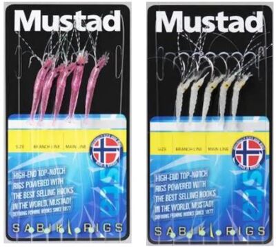 MUSTAD RIG17 RIG18 Mini Shrimp pink grün-fluo SABIKI Vorfach Hering Meeresangeln