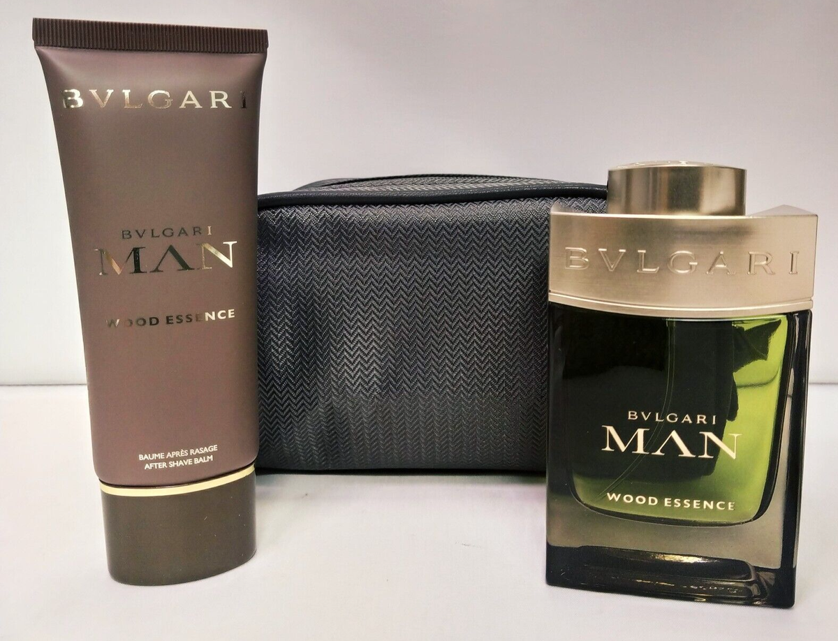 Bulgari Man Wood Essence Set 3.4oz EDP + 3.4oz After Shave + Pouch