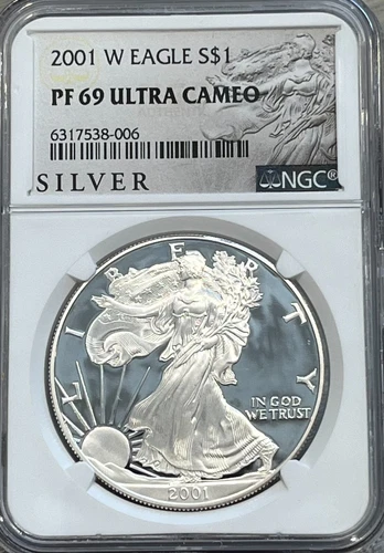 2001 W AMERICAN SILVER EAGLE PROOF $1 DOLLAR COIN NGC PF 69 UC