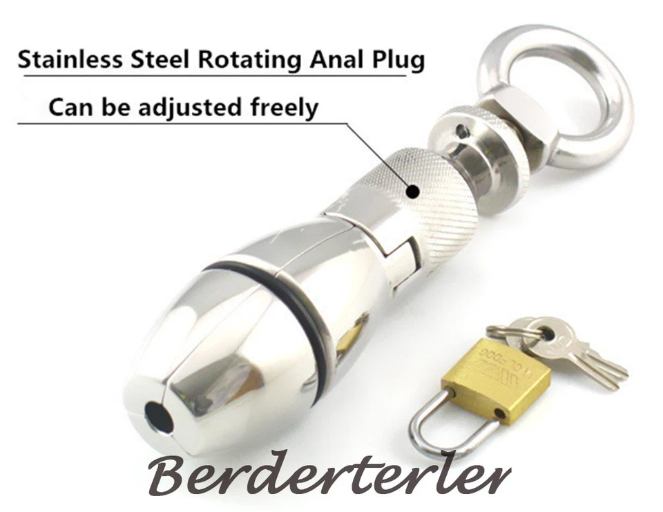 Dilatador anal abierto ButtPlug enchufe anal de acero inoxidable con bloqueo de castidad juguetes sexuales Foto 3 de 4