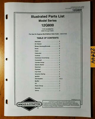 Briggs & Stratton 12Q800 0202-0204 Date Code -02013100 Parts Manual MS-5119 1/02